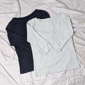 Navy and Grey Uniqlo 3/4 Sleeve Boatneck Shirts